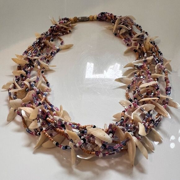 VTG Coastal Mermaid Shell Chip Seed Bead Necklace Mother Pearl Indie Boho 19.5” - Picture 6 of 12